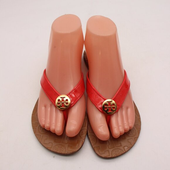 Tory Burch Thora Women's Size 7 M Red Patent Leather Flip Flop Flat Sandals - Picture 2 of 11